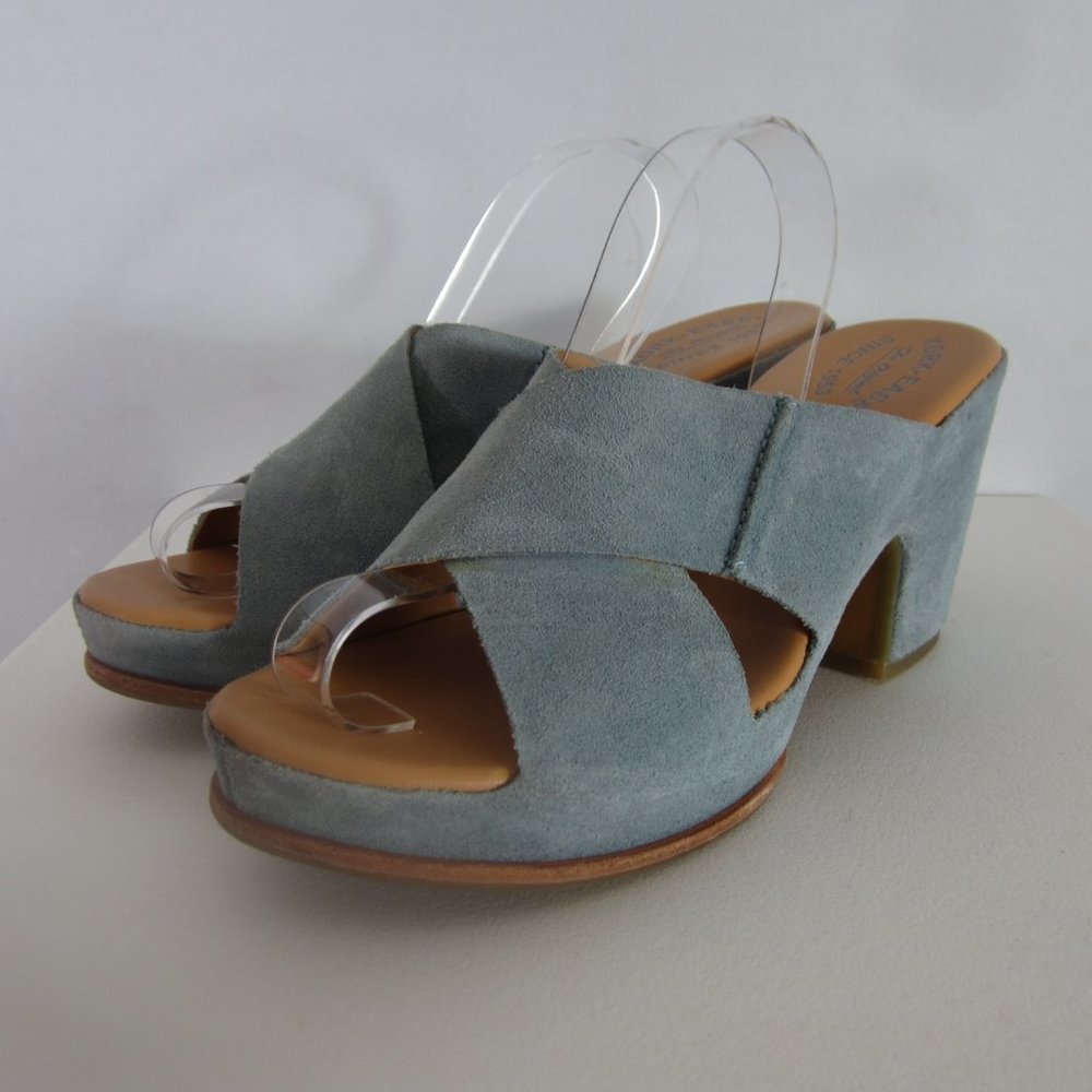 Kork Ease Garden Womens 10 M Blue Suede Leather Platform Heels Sandals Slides